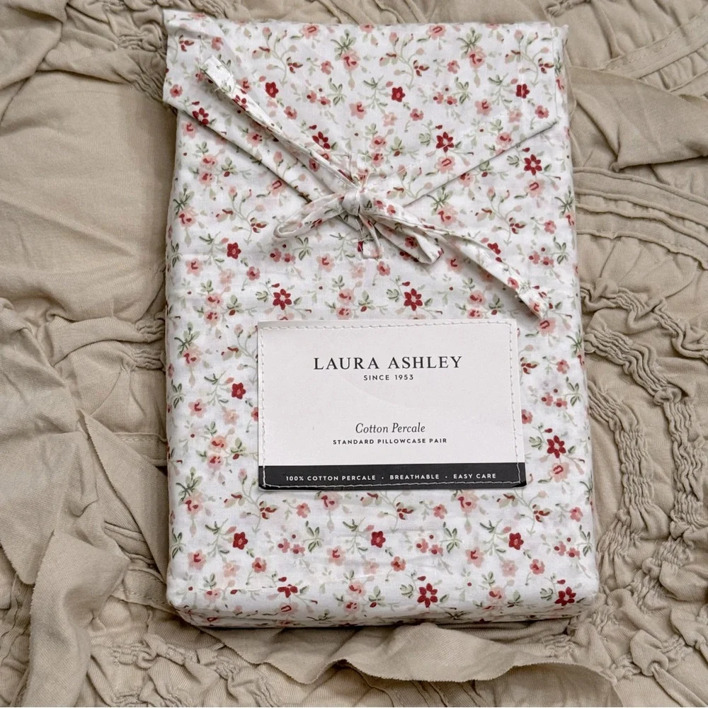 LAURA ASHLEY Cotton Percale STANDARD PILLOWCASE PAIR